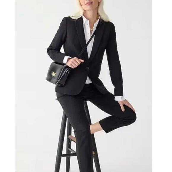 J.Crew Sommerset Blazer Jacket Italian Stretch Wool Black Oversized US 0 NWT - Picture 1 of 16
